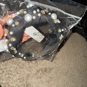 Women fashion hair accessories knotted Black Headband with Pearls and rhinestone